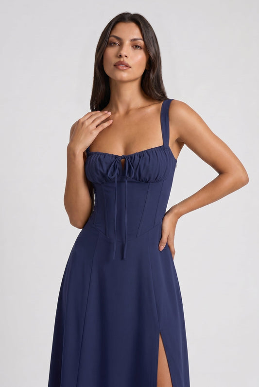 Vestido Midi Aurora Azul Oscuro