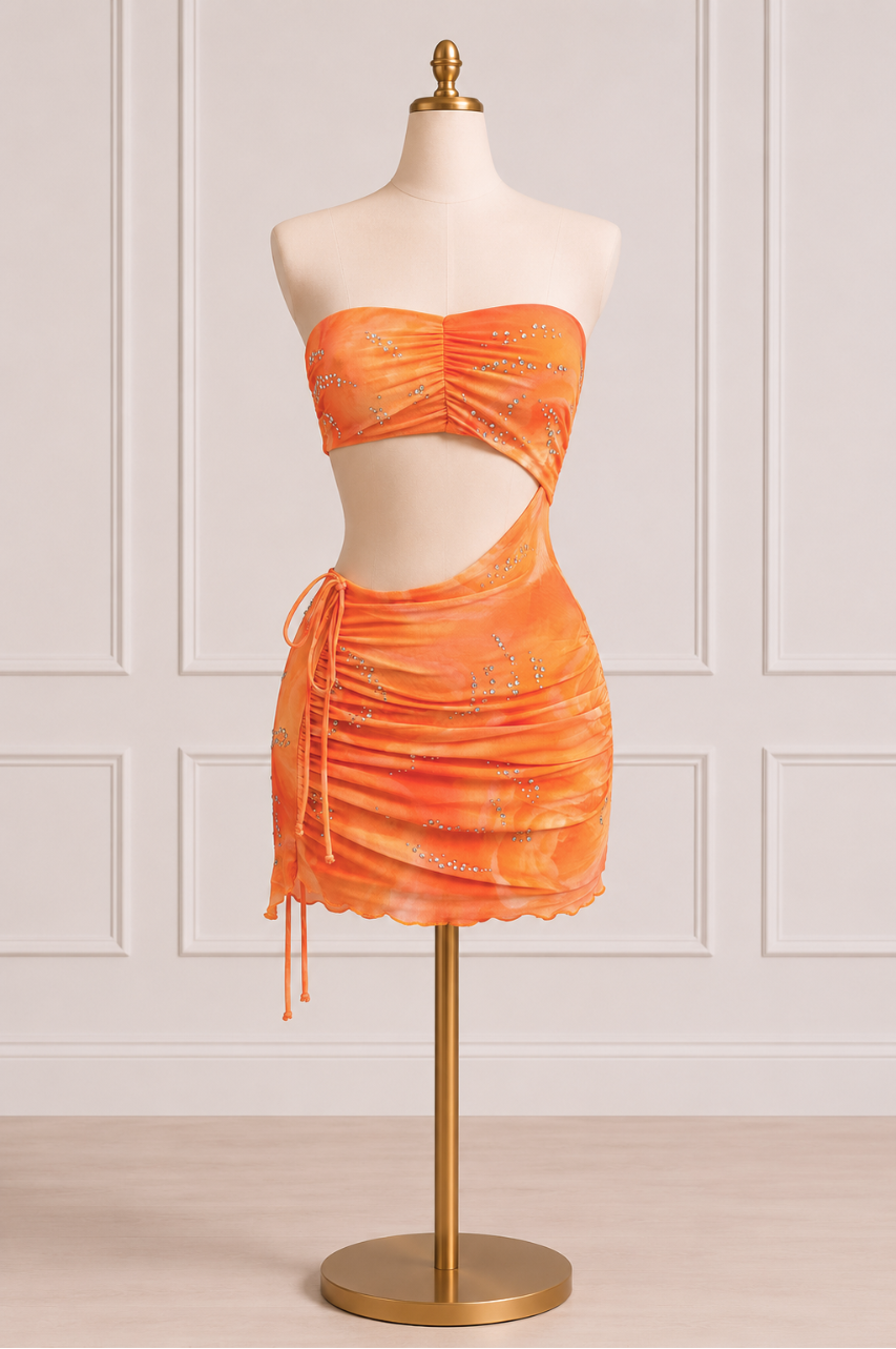 Vestido Corto Ana de Tul Naranja