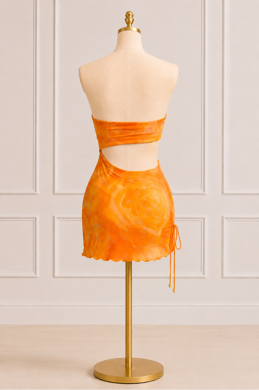 Vestido Corto Ana de Tul Naranja