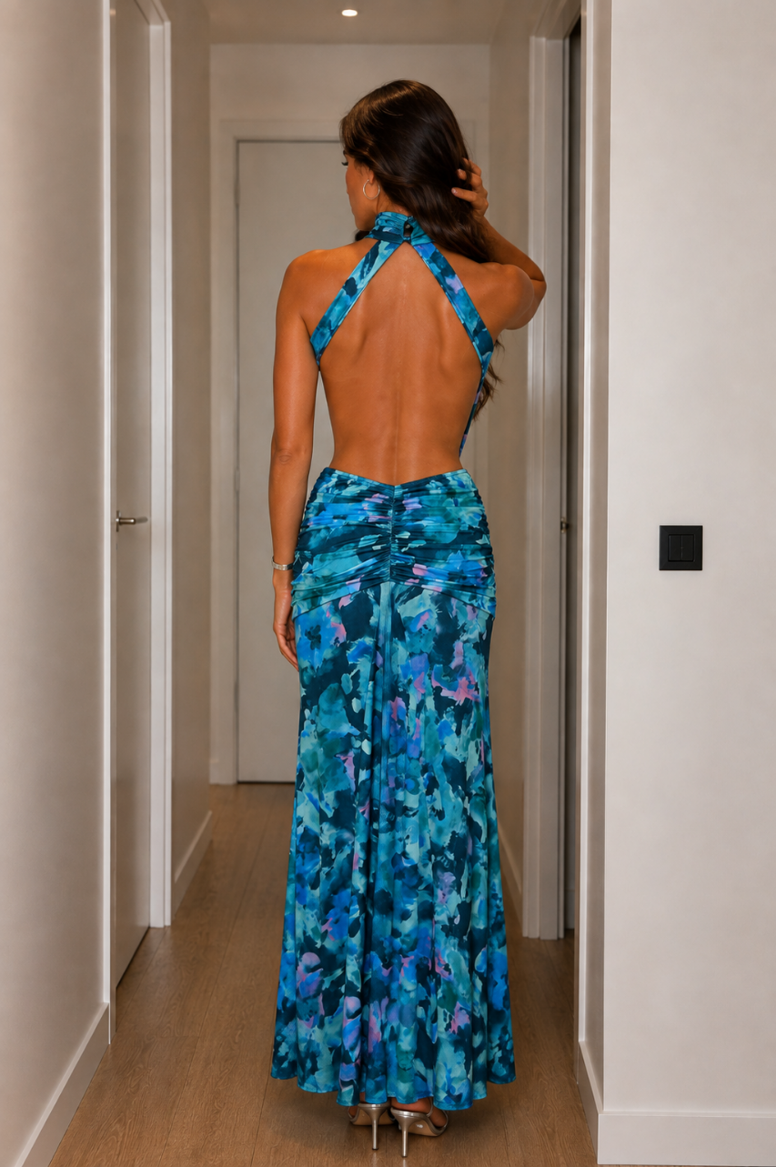 Vestido Largo Neila Azul Espalda Descubierta