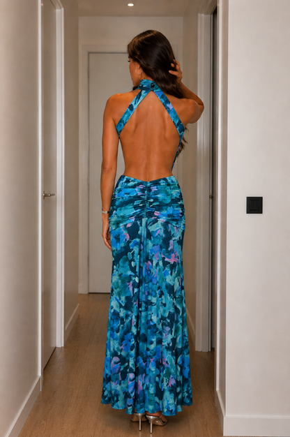 Vestido Largo Neila Azul Espalda Descubierta