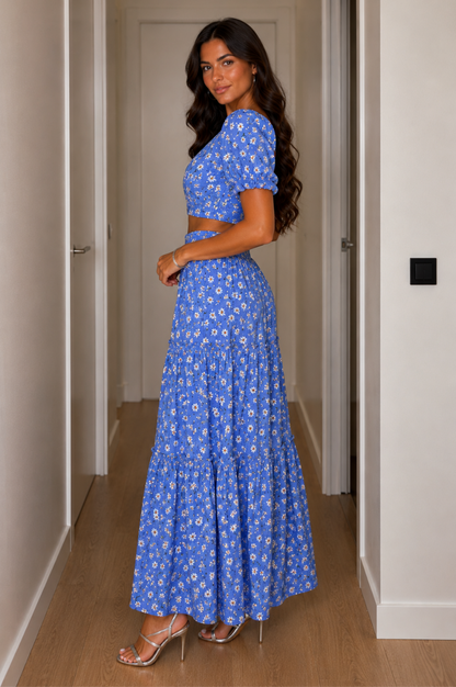 Conjunto Lívia Top y Falda Larga Azul