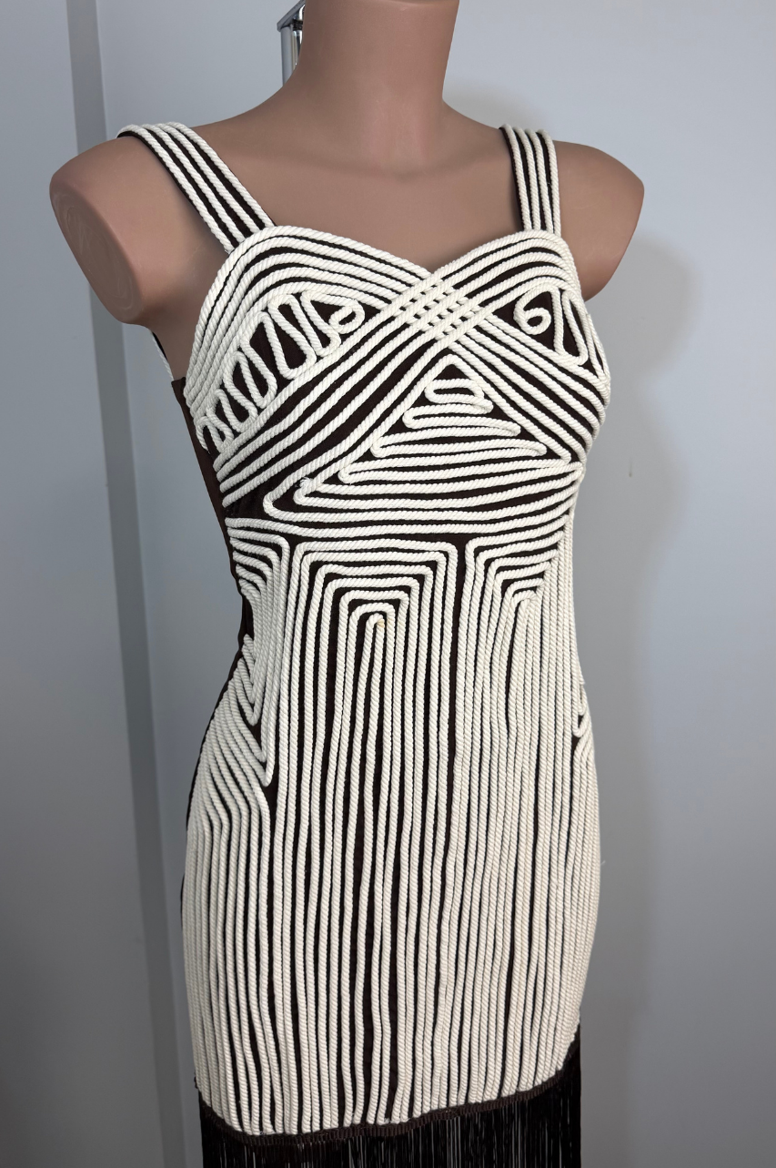 Vestido Aura de Flecos Marrón Oscuro