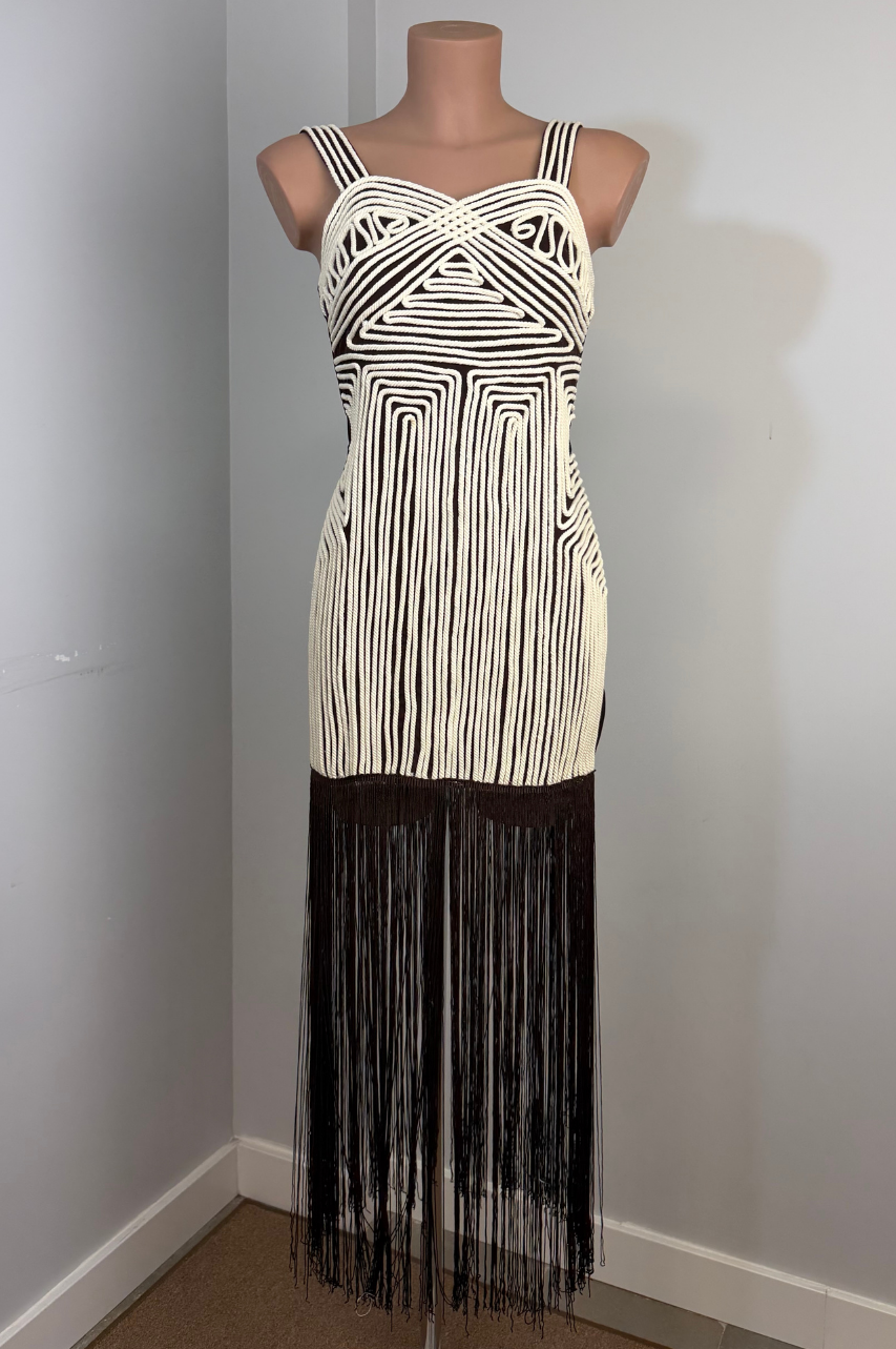 Vestido Aura de Flecos Marrón Oscuro