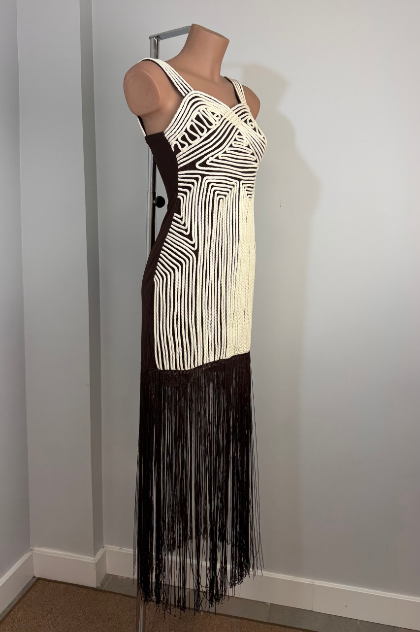 Vestido Aura de Flecos Marrón Oscuro