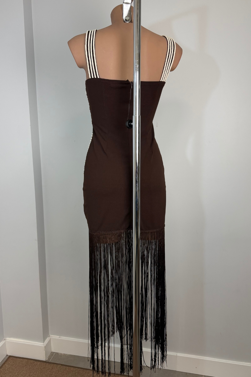 Vestido Aura de Flecos Marrón Oscuro
