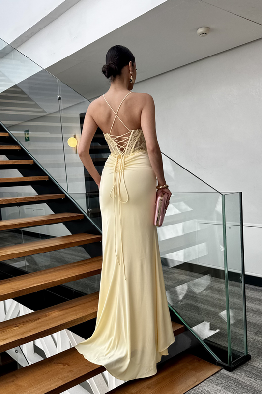 Vestido Largo Rebeca Amarillo Pastel