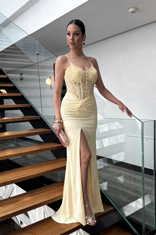 Vestido Largo Rebeca Amarillo Pastel