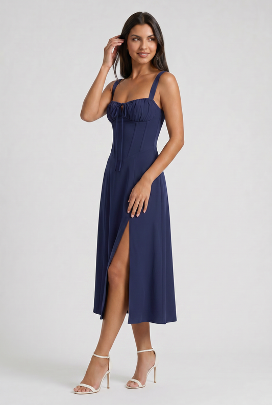 Vestido Midi Aurora Azul Oscuro